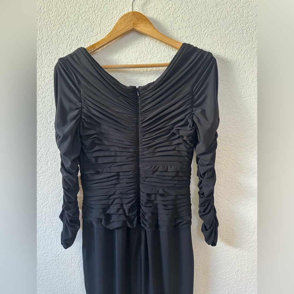 TADASHI COLLECTION VTG LBD Black Shirred MIDI Dress Sz Med Dark Romantic Goth - Picture 5 of 7